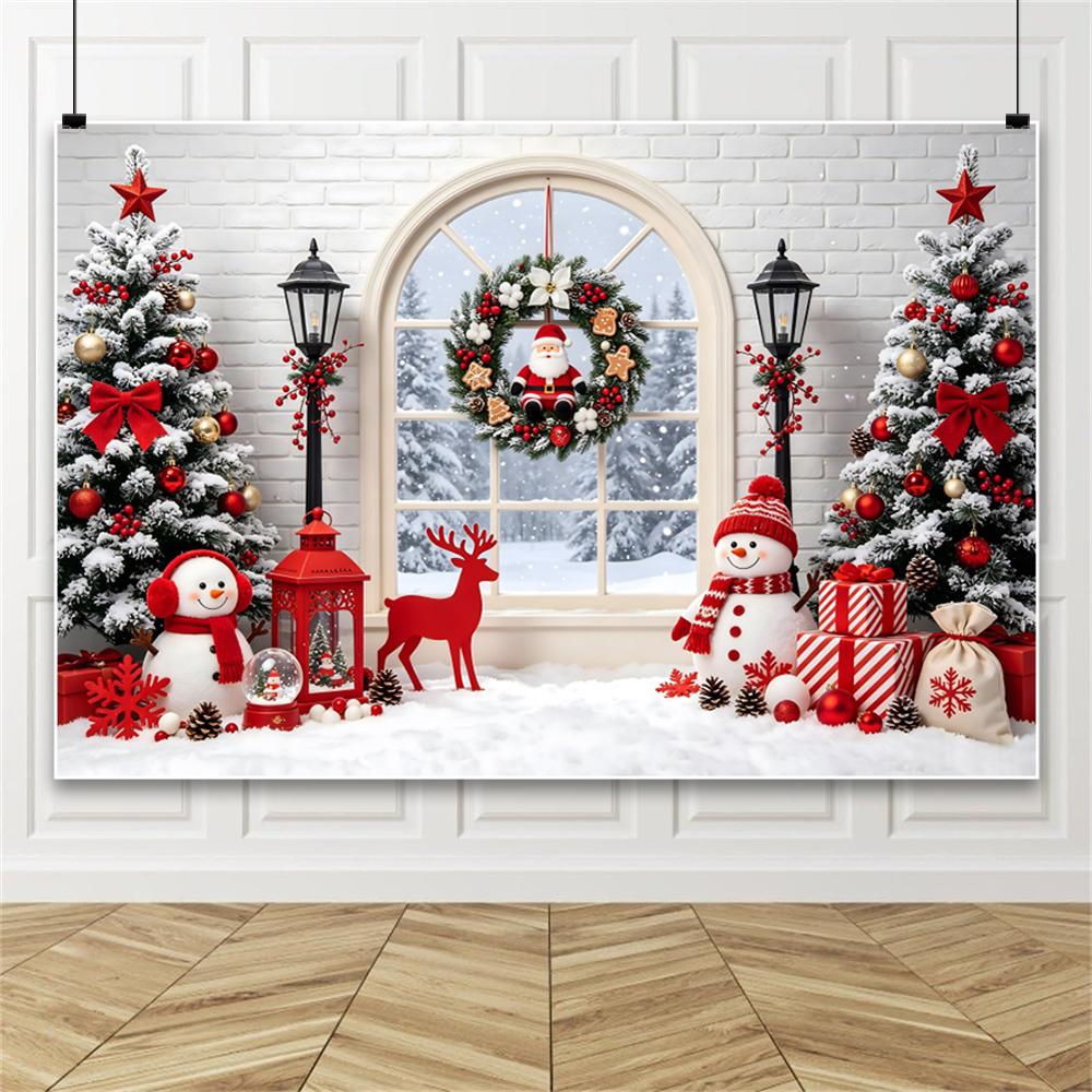 Christmas Shooting Backdrop Xmas Tree Wreath Decor Window Home Room Decoration Banner Bells Gift Kids Family Portrait Background