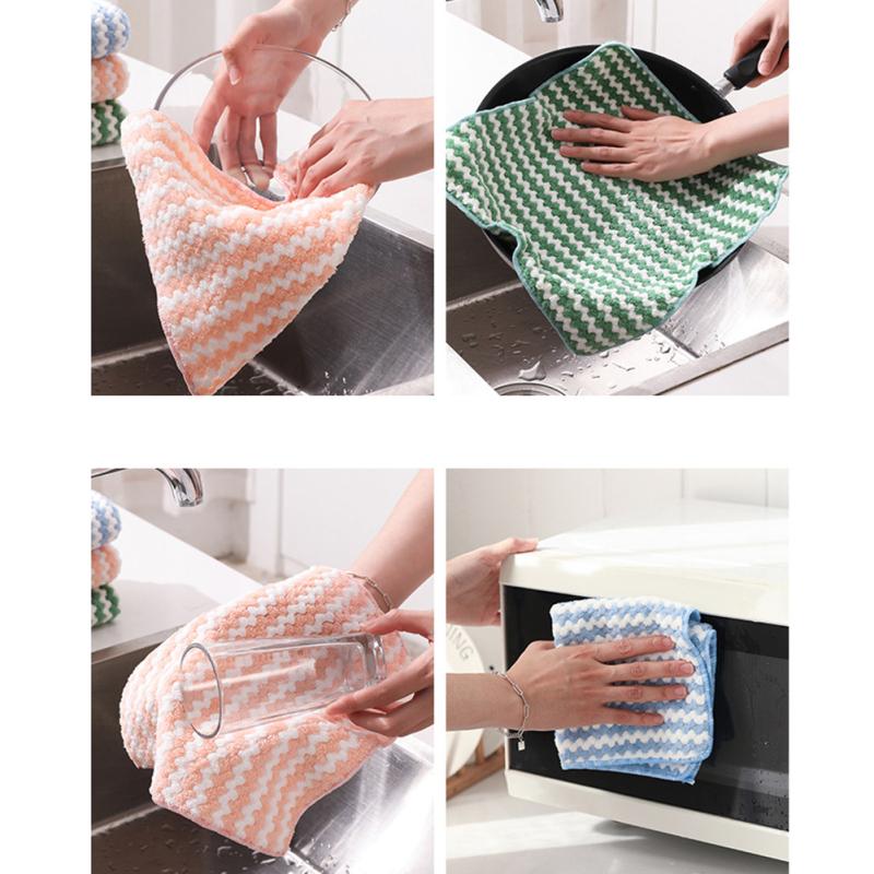Коралловый флис, утолщенная волна, полотенце для мытья посуды, тряпка, кухонные принадлежности для мытья посуды