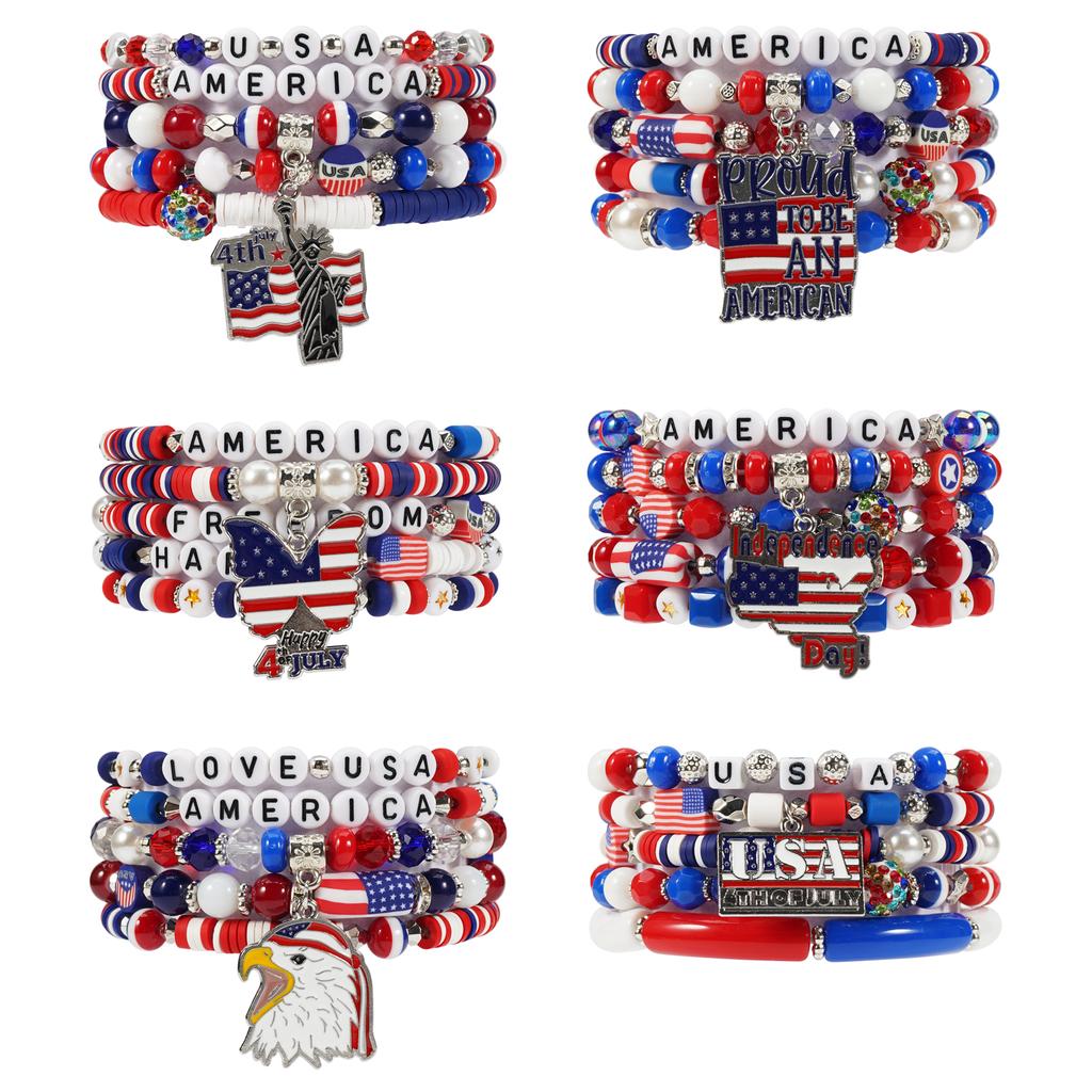 4th of July Bracelets USA Bead Bracelet American Flag Bracelets Patriotic Independence Day Bracelet