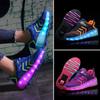 New Children's Luminous Shoes Boys Single Wheel Runaway Shoes Girls Pulley Shoes USB Charging LED Light Switching