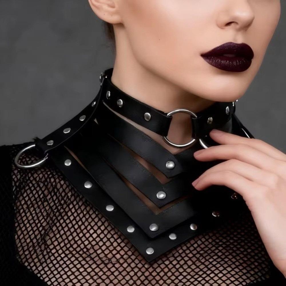Элегантное готическое колье-ошейник, черное, с заклепками, ошейник на ключицу, кожаный ремень в стиле Харадзюку, панк-чокер, подарок