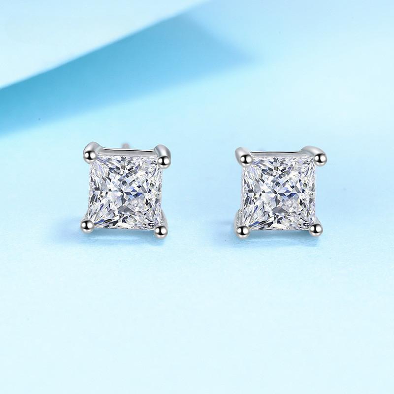 Серебро S925, серьги-гвоздики с настоящим муассанитом, 1,2 карата/2 карата/4 карата, женские и мужские серьги с квадратными бриллиантами, высокое ювелирное искусство, оригинальное изготовление
