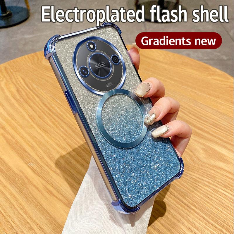 Ударопрочный прозрачный магнитный чехол для телефона с кольцом для Honor Magic 4 5 6 Lite X9 X9A X9B 5G 50SE 50 60 70 80 90 100 200 Pro Glitter Cover