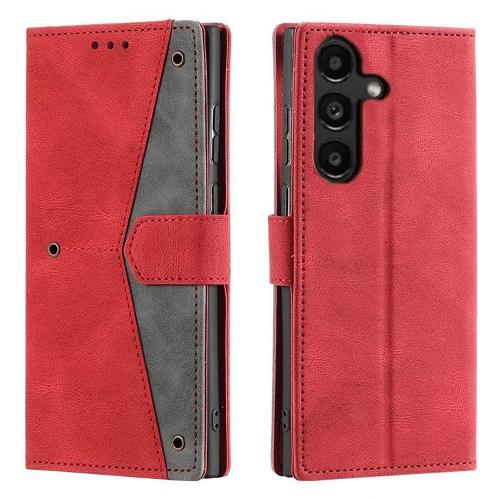 Étui portefeuille pour Samsung Galaxy A55 (5G) - Coque rabat - Rouge - Cuir synthétique - Support intégré - 3 fentes cartes