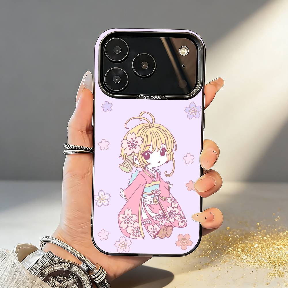 Чехол для телефона Card Captor Sakura для iPhone 17, 16, 15, 14, 13, 12, 11, Pro, MAX, Серый Матовый Силиконовый, Черный Чехол