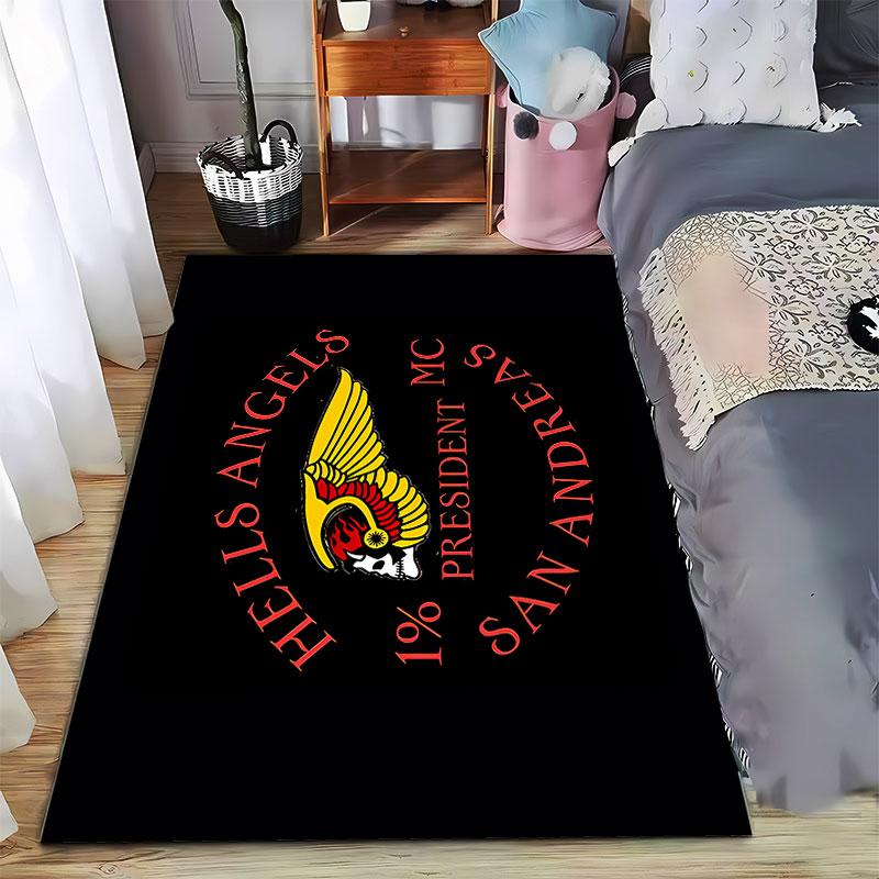 Motorcycle Club Skull Design Rug suitable as a non-slip mat for the living room or bedroom sofa