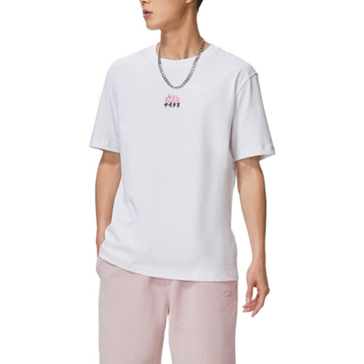 Li-Ning SS22 Sakura Series Дышащая повседневная спортивная футболка с тонким логотипом, топы унисекс, белая AHSS911-1