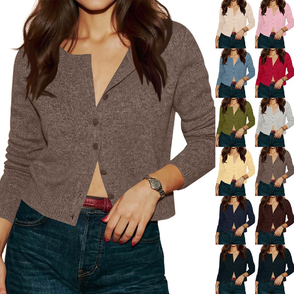 Women's Knitted Cardigan Short Knit Round Neck Open Front Sweater Button Down Elegant Casual Cardigan For Women