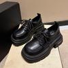Маленькие кожаные туфли женские осенние на шнуровке ретро-стопа с маленькими людьми на толстой подошве черные туфли Le Fu