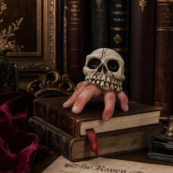 Украшение-палец с черепом, Резьба из смолы, Хэллоуинское украшение, Реалистичная костная текстура, Жуткая темная фигурка в охотничьем стиле, для вечеринки на открытом воздухе, настольного подарка