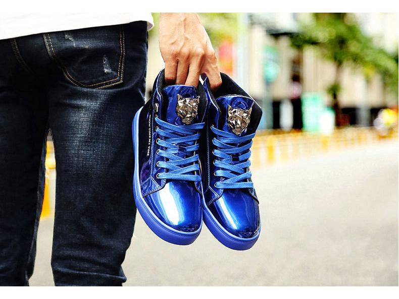 Модные высокие зеркальные скейтбордические туфли для мужчин: Кроссовки для уличных танцев в корейском стиле, не мнутся, большого размера.