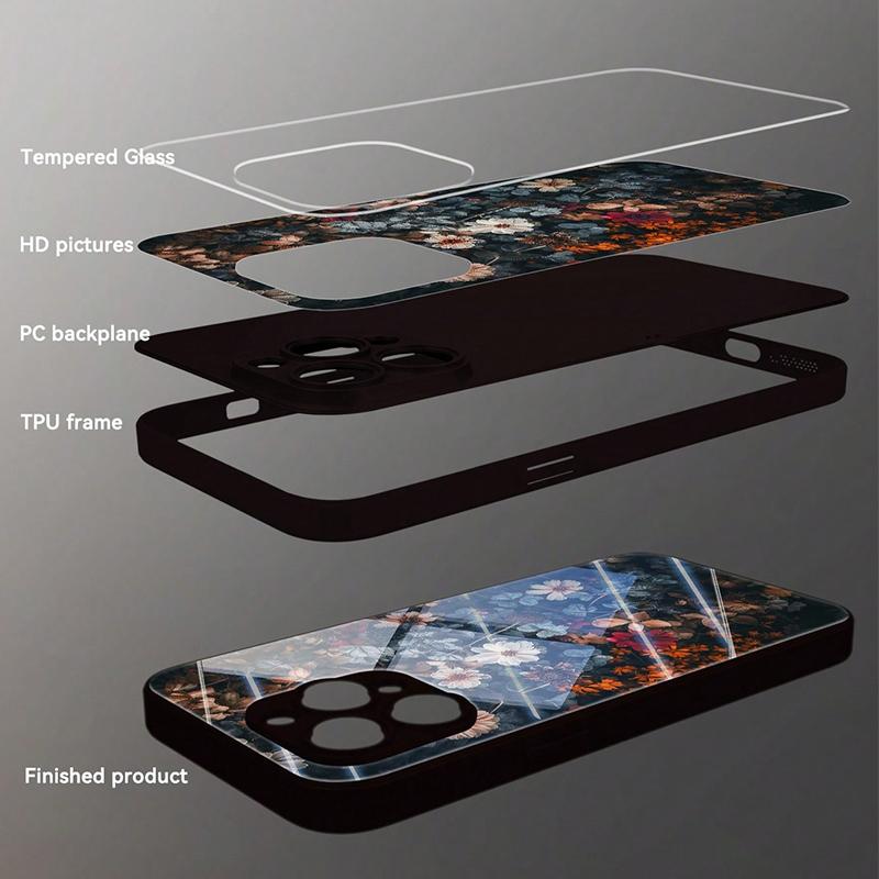 Ретро Цветочный Принт Защита от Падений Закаленное Стекло Черный Чехол для Телефона Для Samsung Galaxy S25 S24 S23 Ultra Plus FE Жесткий Чехол