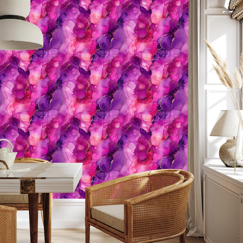 Wallpaper Ink purple, violet, powder pink and plum 50x1000