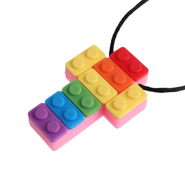 Детский силиконовый чай: Радужные строительные блоки и жевательный кулон