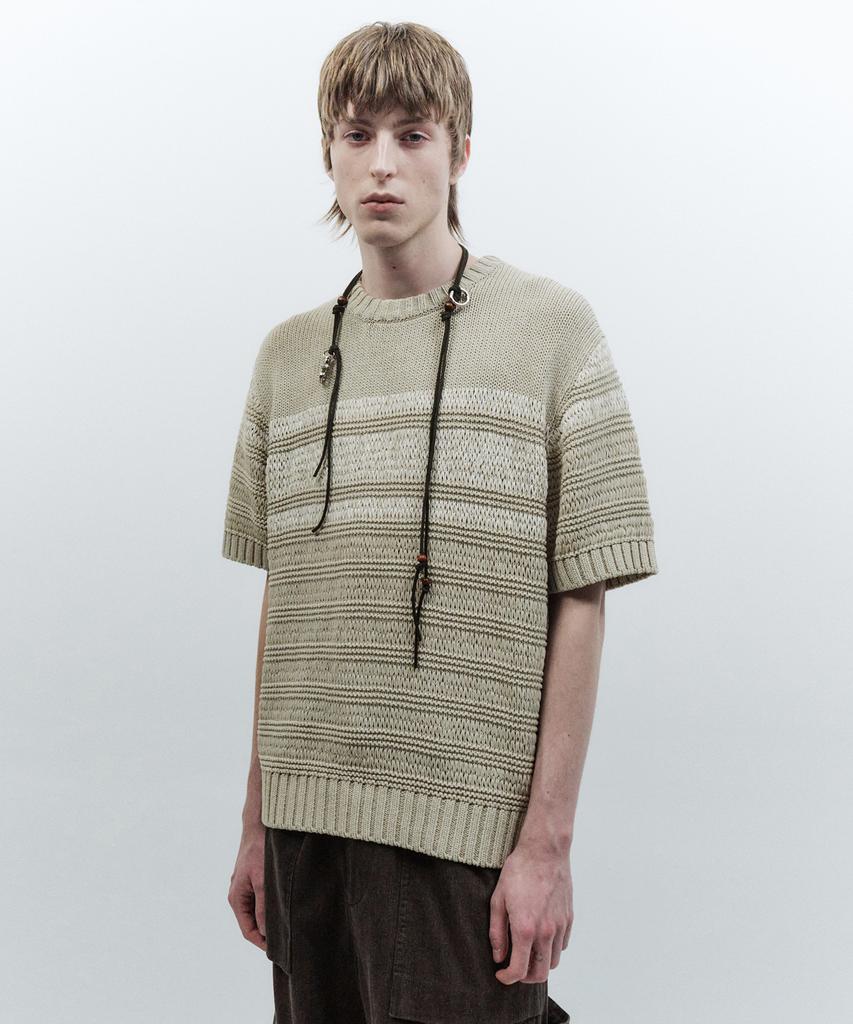 INSILENCE Striped Crew Neck Knit Yellow Green