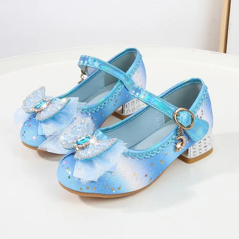 Spring Children High Heels Leather Shoes Fashion Glitter Rainbow Princess Shoes for Girls Kids Party Wedding Dress Single Shoes