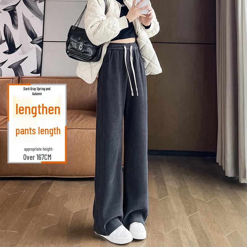High-Waisted Fleece-Lined Wide-Leg Women's Pants for Autumn/Winter - Casual, Petite, and Straight-Leg Sports Sweatpants.