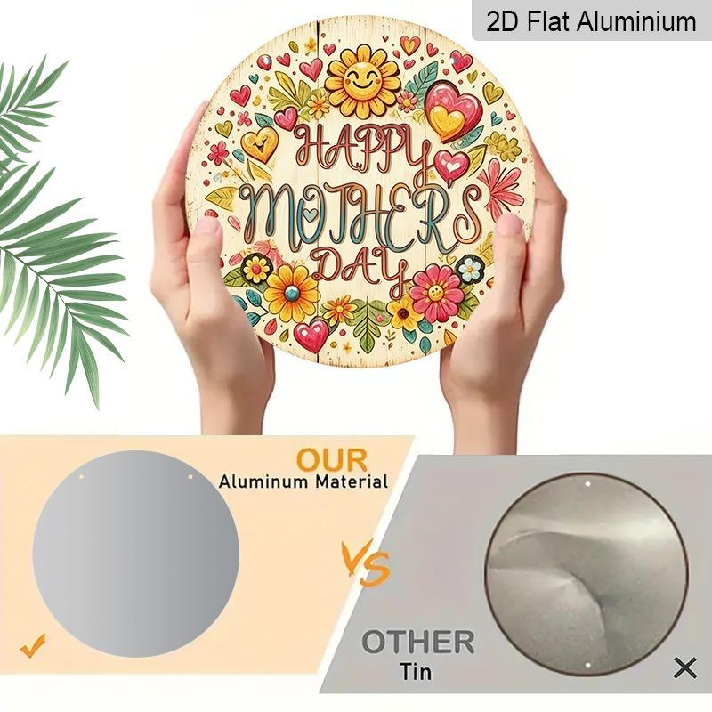 2D Flat Retro Aluminum Wall Decorations in Various Sizes. Warm, Hand-painted Mother's Day Theme with Watercolor Flower and Heart Patterns. Ideal for