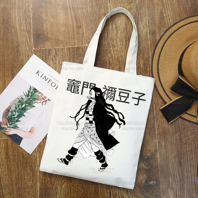 Tanjiro Nezuko Demon Slayer Холст Сумка Harajuku Женский Kimetsu No Yaiba Сумка для покупок Колледж Оригинальная сумка через плечо Ежедневное использование