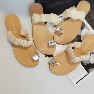 Туфли-сандалии на танкетке с носком, покрытым стразами, пляжная обувь, сандалии, обувь 2025 новинка, туфельки феи, французские вечерние тапочки