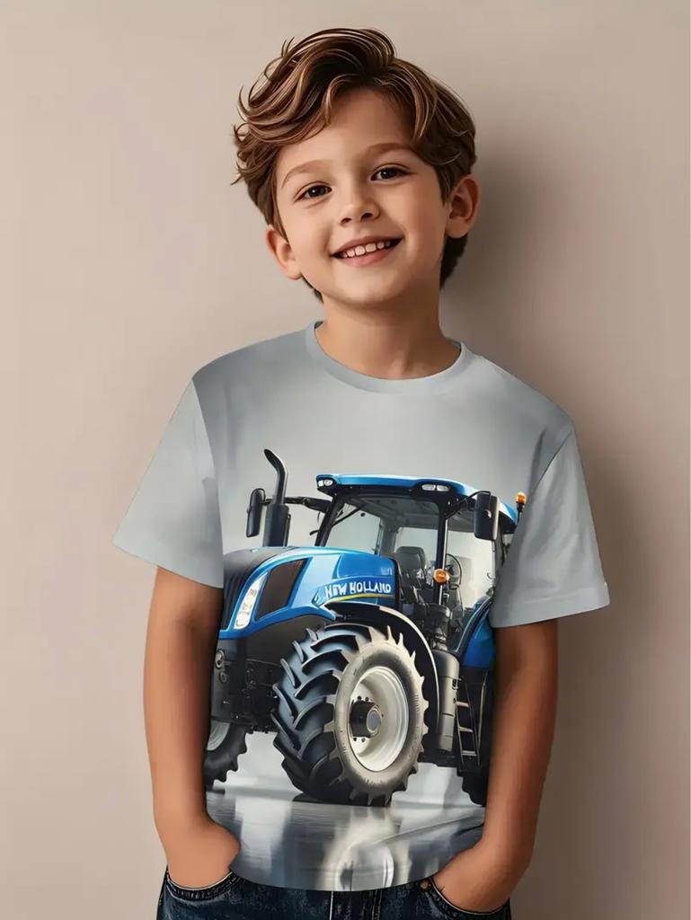 Крутая 3D-печать трактора для детей, футболка для мальчиков с коротким рукавом, модная детская летняя одежда, детская одежда для активного отдыха
