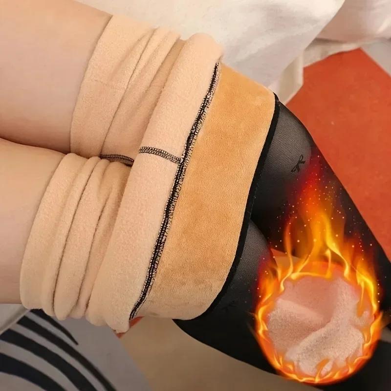 Теплые зимние женские колготки с рисунком в виде сердца, колготки на флисовой подкладке, термочулки с высокой эластичностью