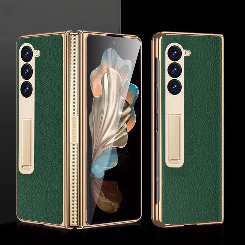 Чехол для телефона Samsung Z Fold 7 с гальваническим покрытием из кожи Наппа с HD-пленкой Защитная крышка Совместим с Samsung Z Fold 6 5 4 3