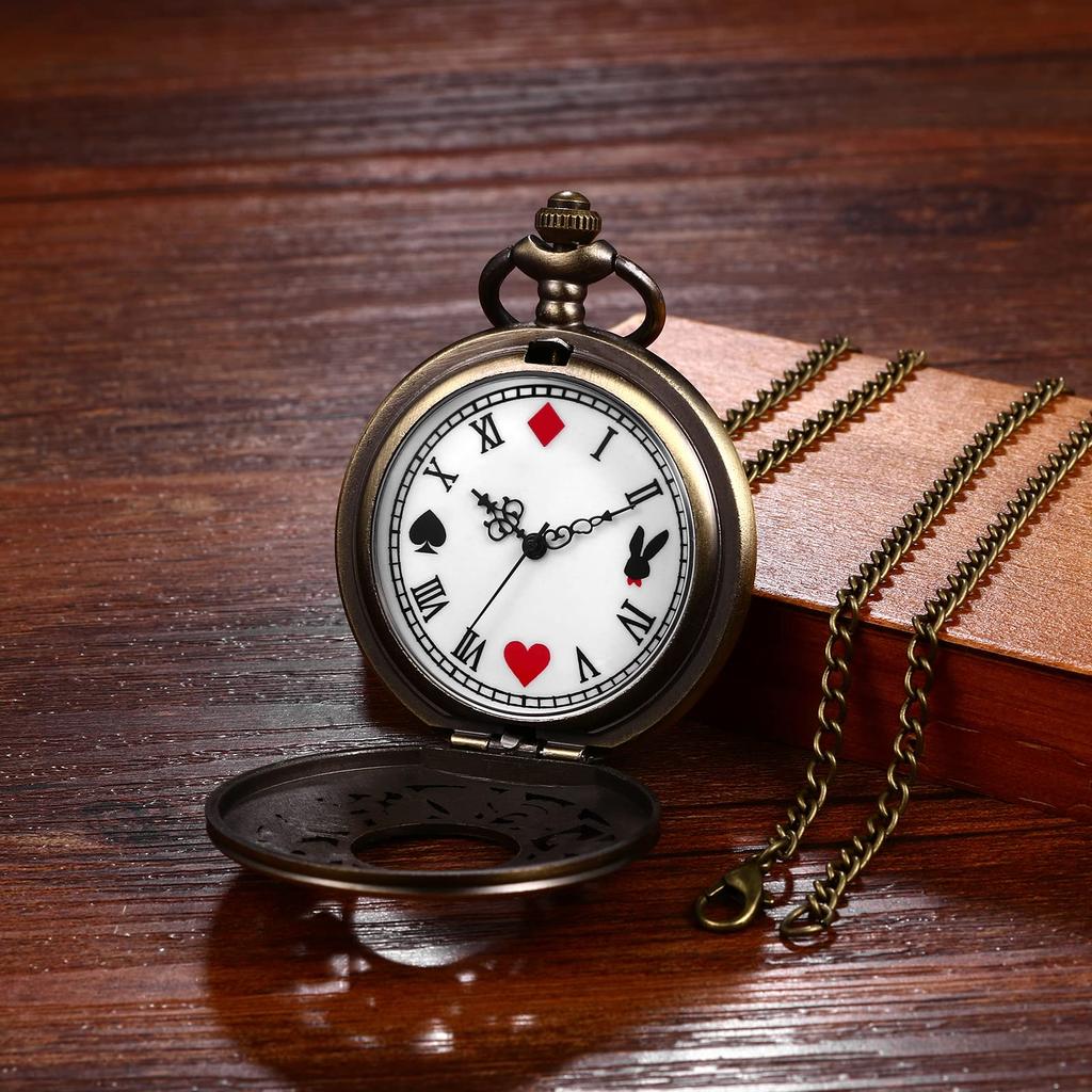 Карманные часы «Алиса в стране чудес», симпатичные женские аналоговые часы-скелетоны, карманные часы, водонепроницаемые, ретро, ожерелье, цепочка для свитера, день рождения, Рождество