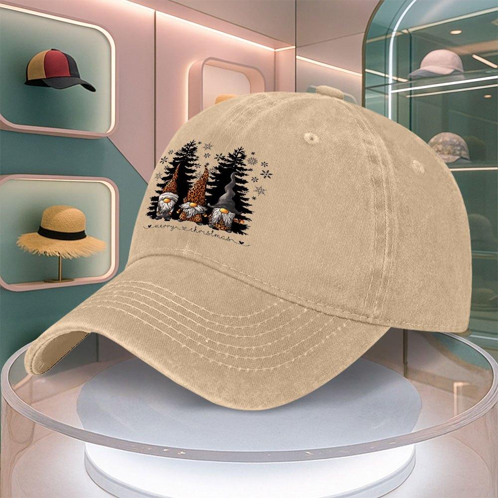 Christmas Gnome Print Mens Baseball Cap Curved Brim Dad Hat Adjustable Snapback Multiple Colors