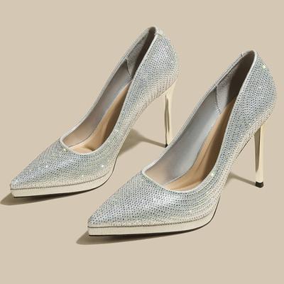 Мода Европейский и Американский Сексуальный Банкет Стилет Высокие Каблуки 2025 Новые Платформа Стразы Острый Носок Одинарная Обувь Женщины