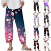 Женская мода Летние повседневные свободные карманные прямые брюки с принтом Брюки