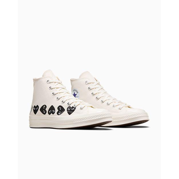 Comme des Garçons PLAY x Converse Chuck 70 High Multi Heart - Молочно-черные унисекс кроссовки кремового цвета A08148C