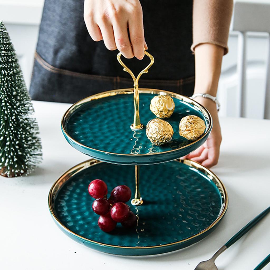 2 Tier Cupcake Stand Ceramic Elegant Dessert Plates Stand Serving Tray Containers for Cookies Birthday Home Dinner Wedding