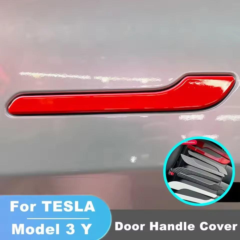 2/4 шт. Наклейка на ручку двери автомобиля из углеродного волокна для Tesla Model Y/3 Защитная наклейка от царапин на ручку двери Декоративная наклейка для Tesla