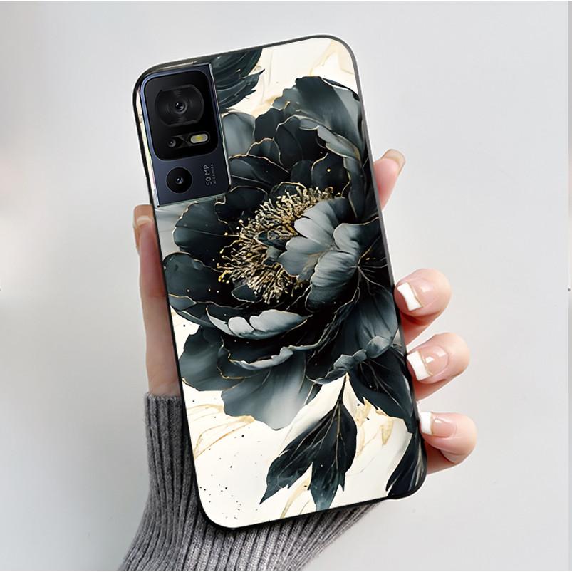 Phone Cover For TCL 40 SE 40 XL 40T Case Silicone Luxury Butterfly Flowers Black Bumper Soft TPU Coque for TCL 40SE 40XL Funda
