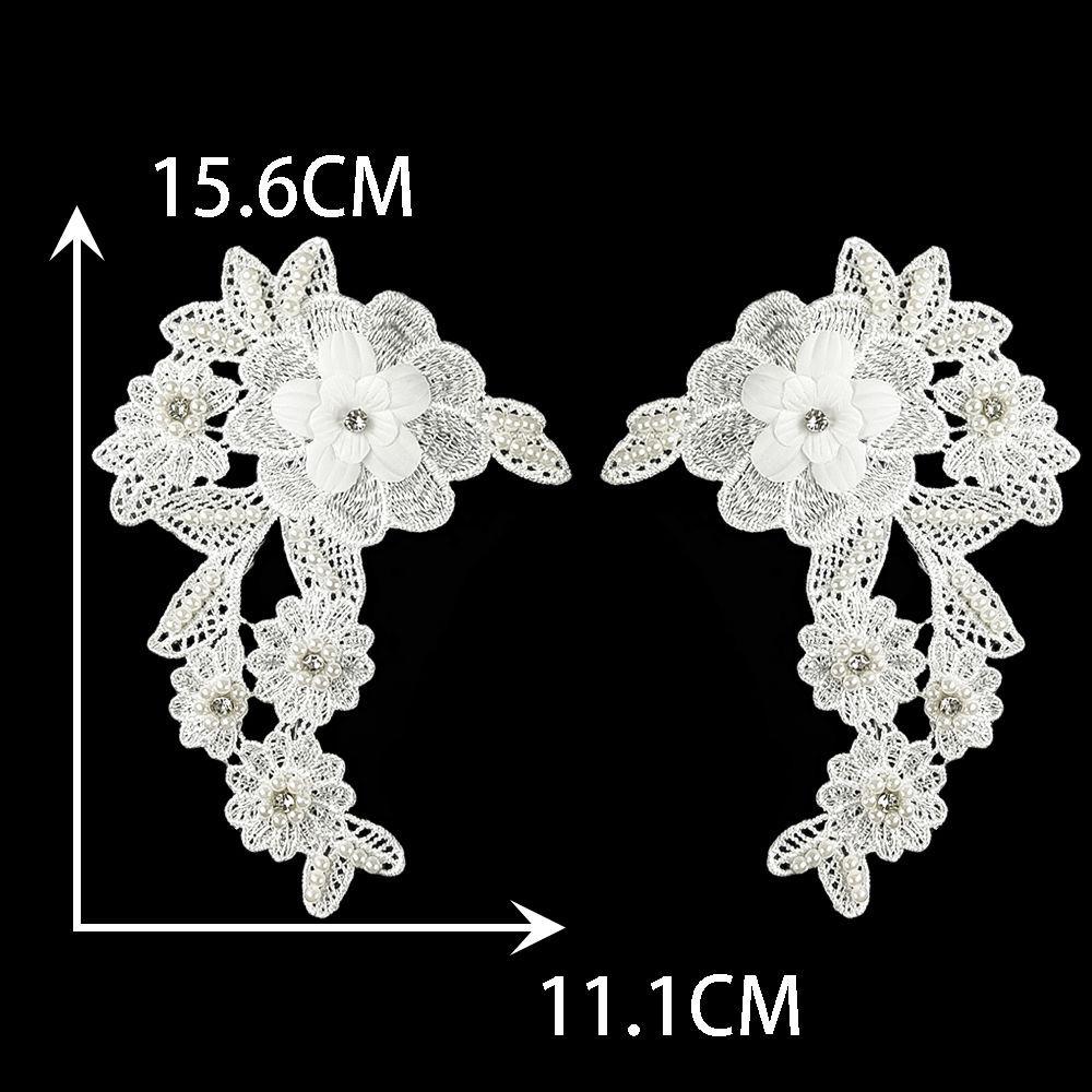 Black And White I Polyester Embroidery Hollow Pair Of Flower Beads Drilling Sewing Lace Diy Collar Decorative Clothing Accessories