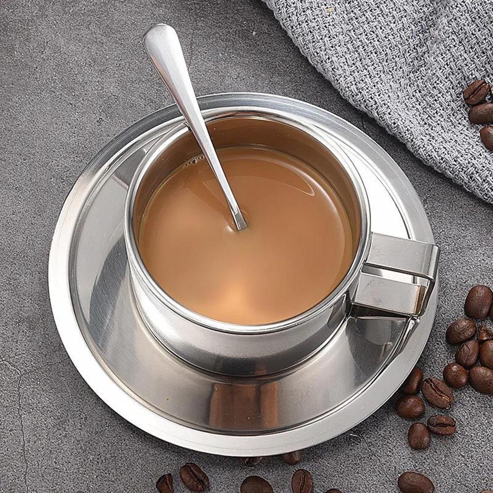 Double Walled Stainless Steel Coffee Cup 200ml Capacity Tea Cup Modern Double Walled Cup  Cafe