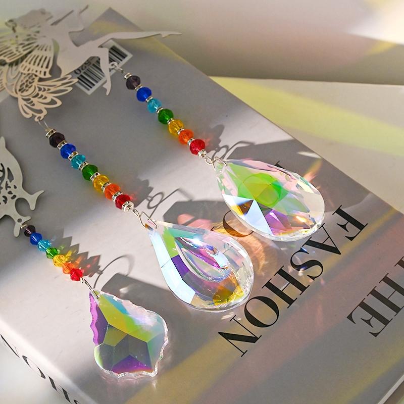 Crystal Suncatcher Sun Moon Tree Wind Chime Prisms Hanging Angel Butterfly Pendants Rainbow Chaser Garden Decor Window Drop Bell