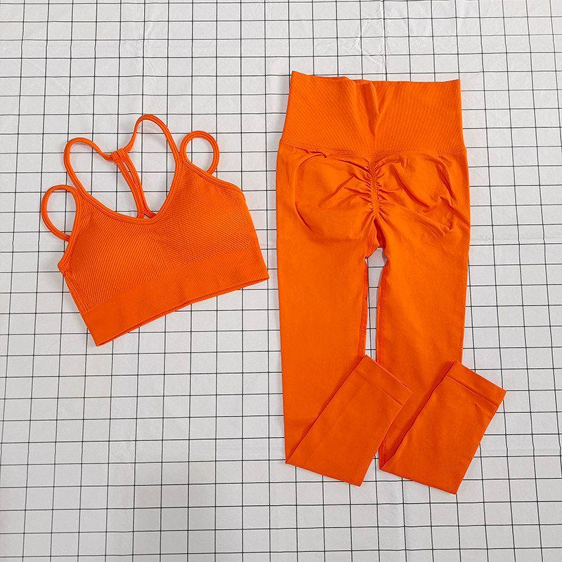 Suit for Women, Two-Piece Running Training Set, European and American Style Yoga Straps, Beautiful Back Design, Fitness High-Waisted Peach Pants