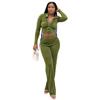 African new women's clothing slim-fitting solid color lapel collar long-sleeved short shirt European and American foreign casual trousers new set