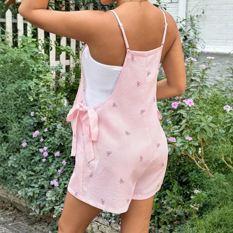 Maternity Overalls Shorts Printed Adjustable Waist Casual Sweet Loose Fit