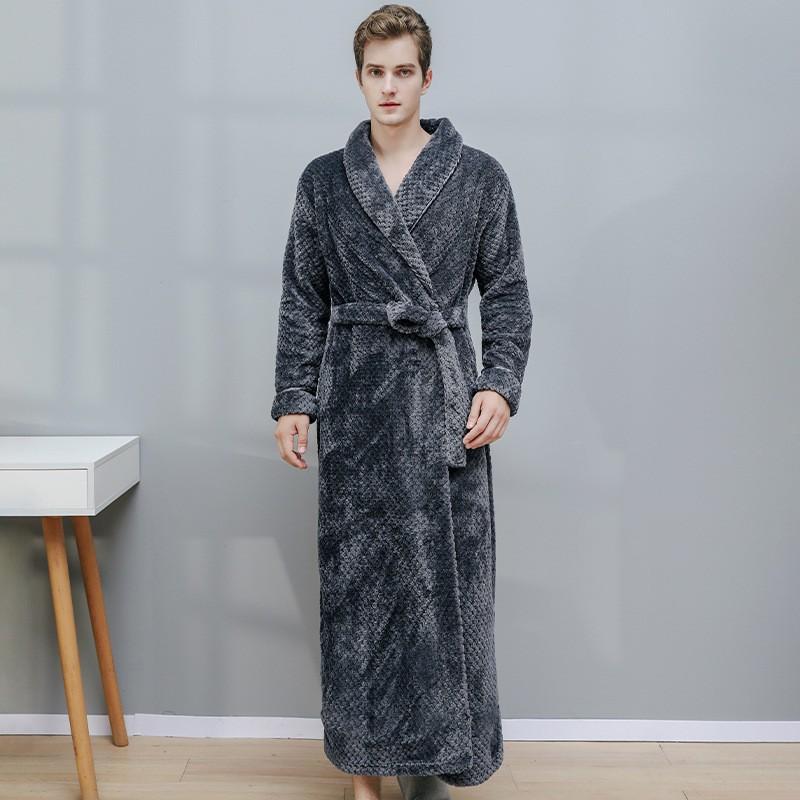 Thickened Extended Bathrobe Coral Velvet Pajamas Nightgown Night-robe for Couple Men Women Homewear