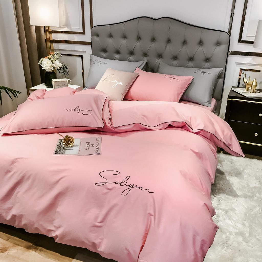400TC Luxury Egyptian Cotton Bedding Set Full Queen King Size Duvet Cover Bed Fitted Sheet Set Pillowcase Bed Linen Solid Color