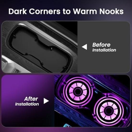 2PCS LED Car Cup Holder Lights – 7-Color Changing, Rechargeable Car Cup Holder Coaster Lights With Vibration Sensor – Cool Car Accessories For