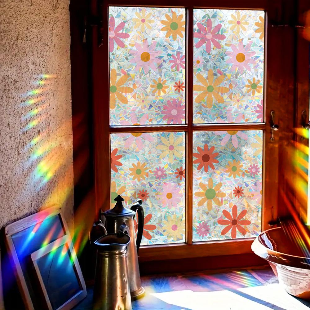 Laser-cut Vibrant Floral Pattern Home Glass Door and Window Decorative Static Cling Stickers