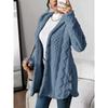 Women's Winter Warm Plush Diamond-Patterned Hooded Cardigan - Longline Loose Fit Open Front Long Sleeve Coat with Side Slit Hem,