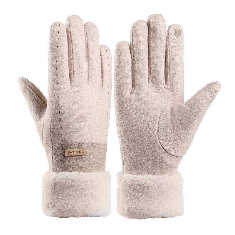 Warm Gloves Women's Wool Driving Cold-proof Piled Thickened Outdoor Windproof Riding Winter Gloves