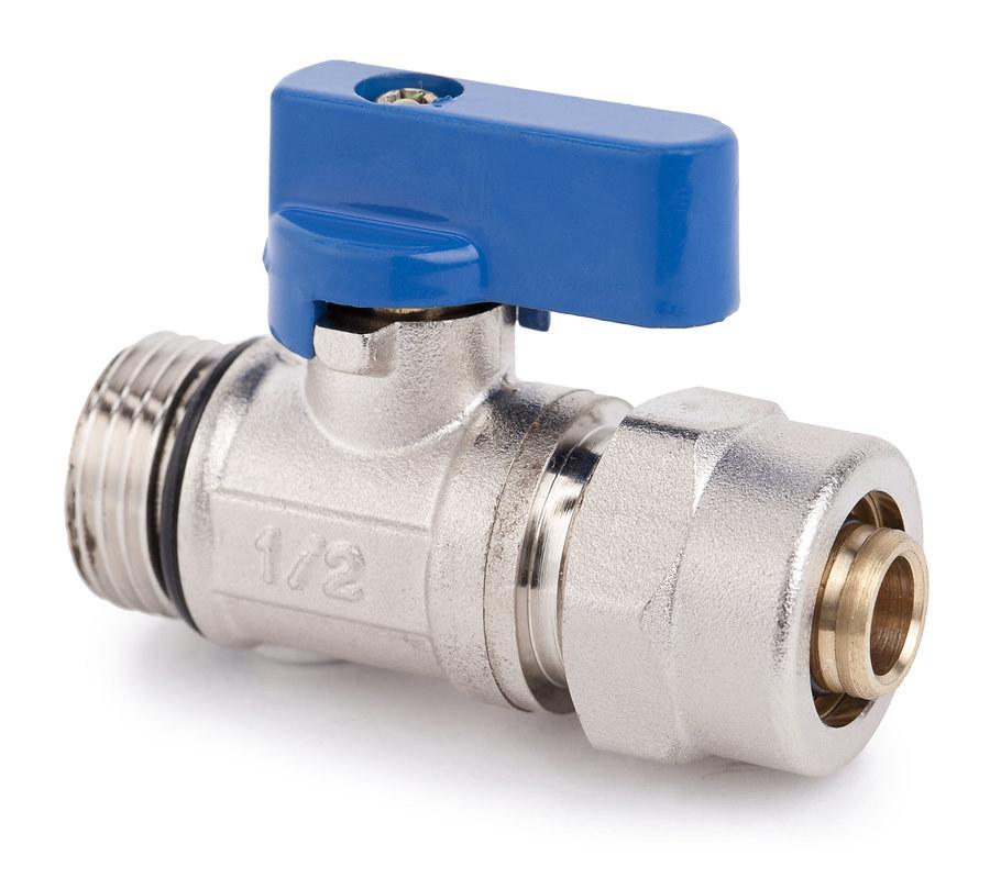 Valve with blue MINI gland, with O-ring and pex/al connector 16x2 G1/2