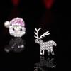 Рождественские серьги-подарки, Асимметричные серьги-пусеты с бриллиантами в виде Санта-Клауса и оленя Сика, с цирконом, Лидер продаж