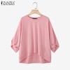 Women Casual Round Neck Half Sleeve Irregular Blouse